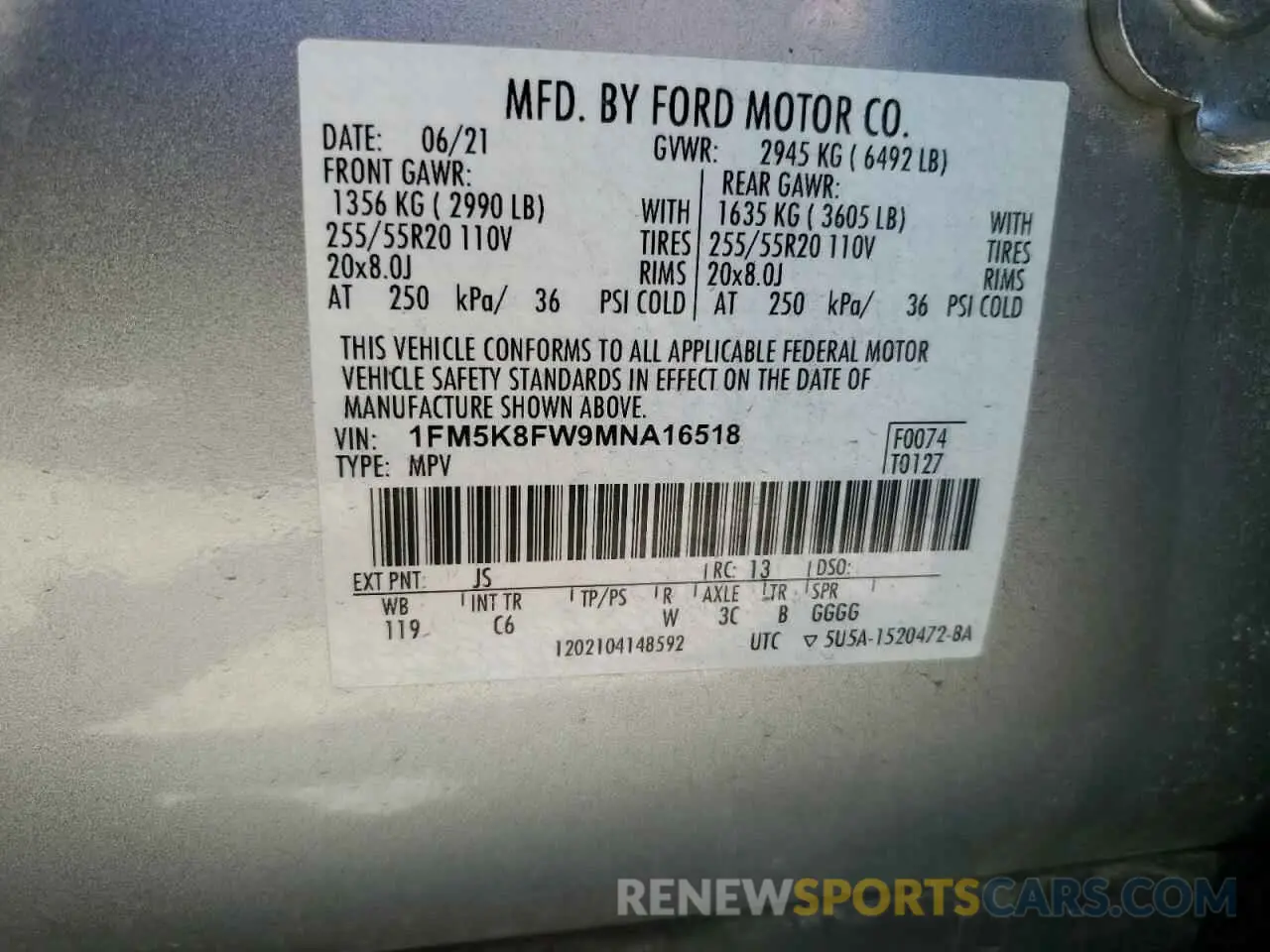 13 Photograph of a damaged car 1FM5K8FW9MNA16518 FORD EXPLORER 2021