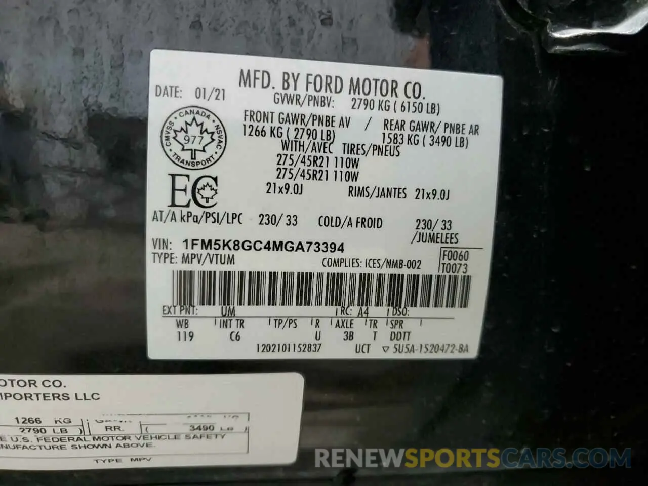 13 Photograph of a damaged car 1FM5K8GC4MGA73394 FORD EXPLORER 2021