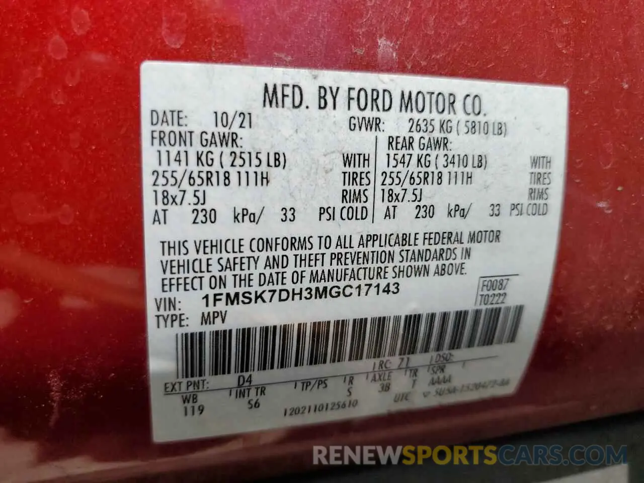 13 Photograph of a damaged car 1FMSK7DH3MGC17143 FORD EXPLORER 2021