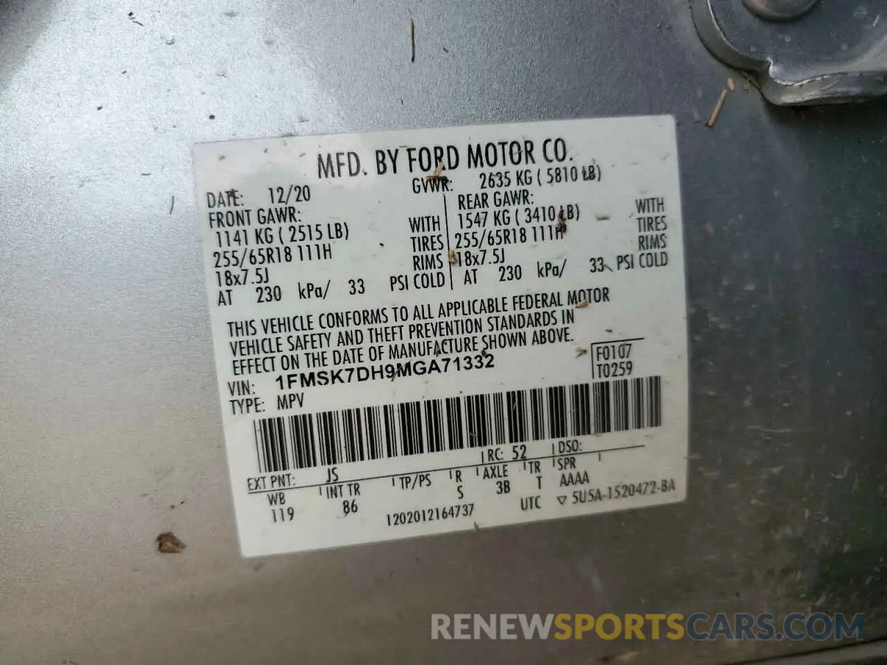 14 Photograph of a damaged car 1FMSK7DH9MGA71332 FORD EXPLORER 2021