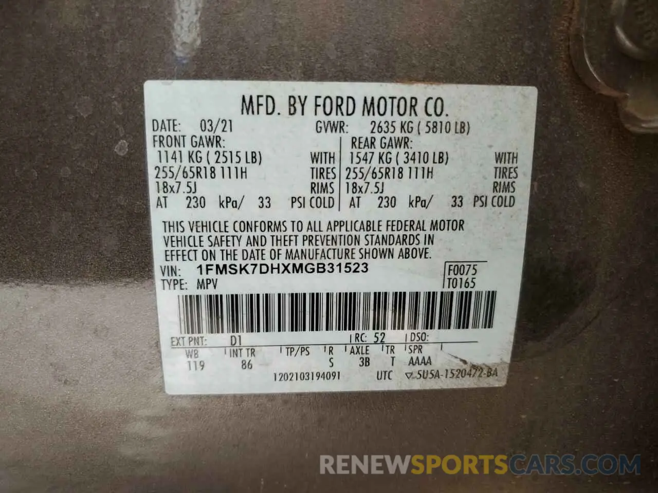 13 Photograph of a damaged car 1FMSK7DHXMGB31523 FORD EXPLORER 2021
