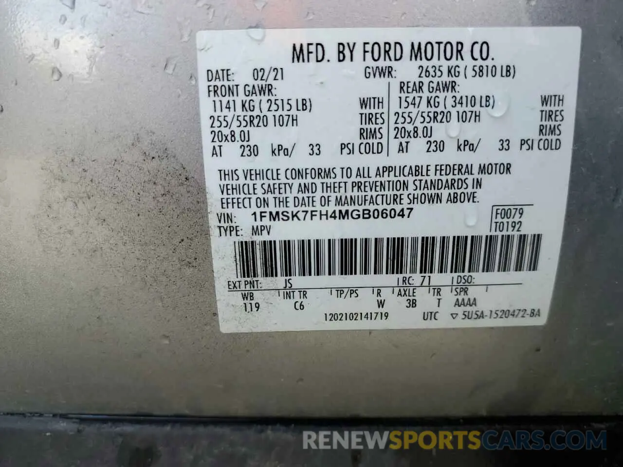 14 Photograph of a damaged car 1FMSK7FH4MGB06047 FORD EXPLORER 2021