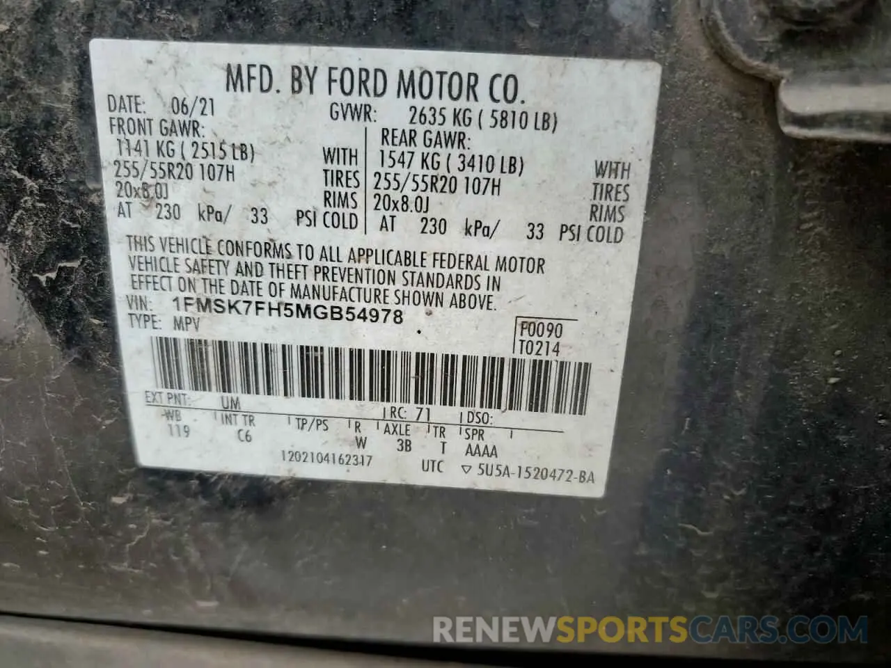 14 Photograph of a damaged car 1FMSK7FH5MGB54978 FORD EXPLORER 2021
