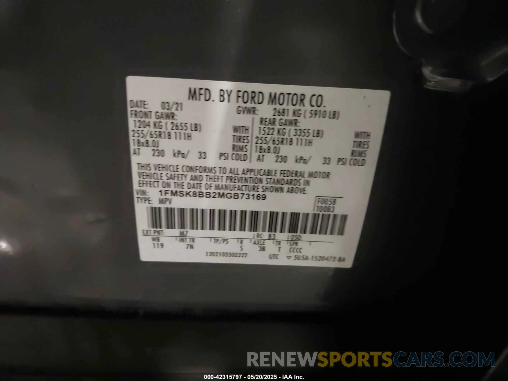 9 Photograph of a damaged car 1FMSK8BB2MGB73169 FORD EXPLORER 2021