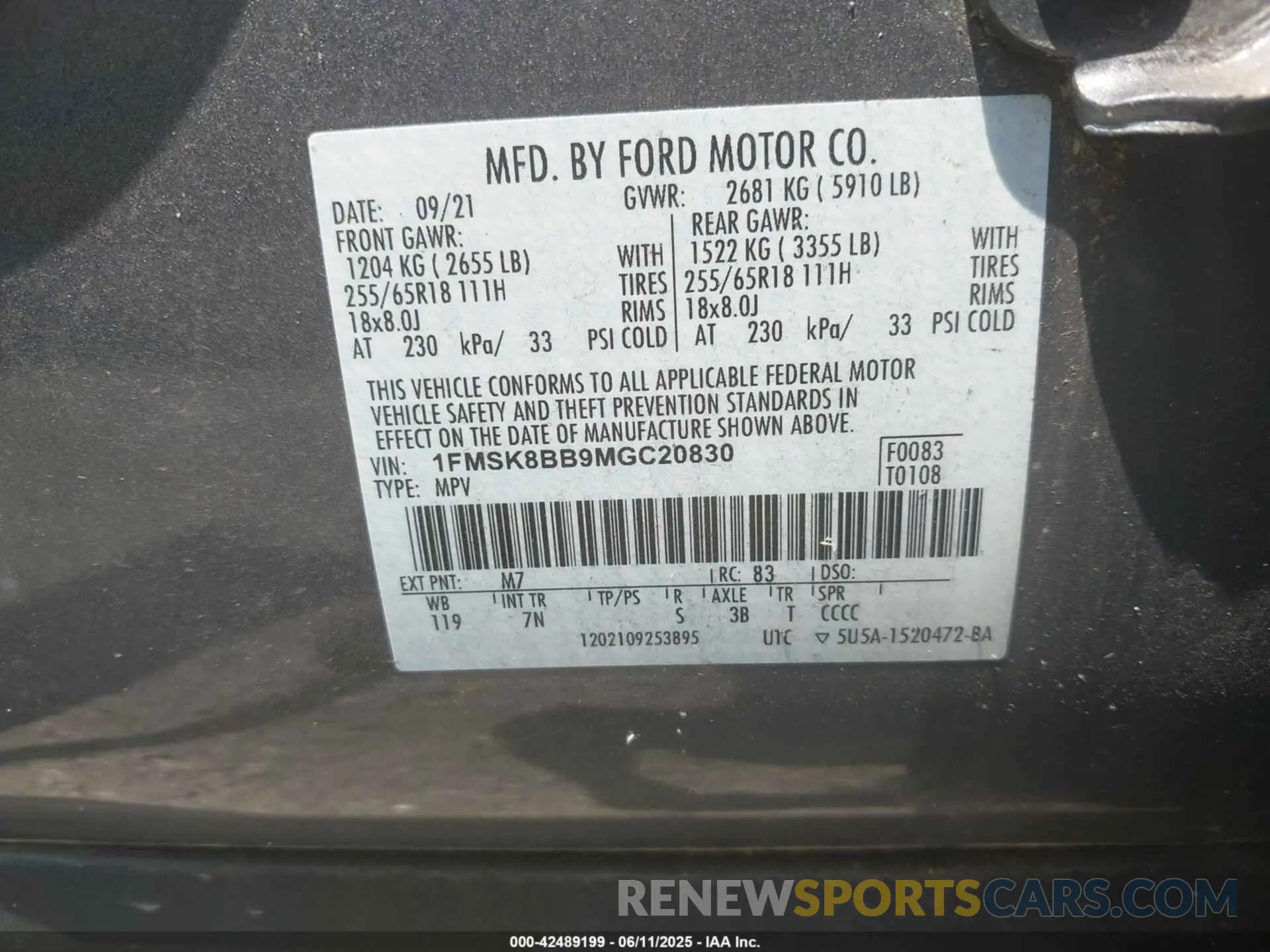 9 Photograph of a damaged car 1FMSK8BB9MGC20830 FORD EXPLORER 2021