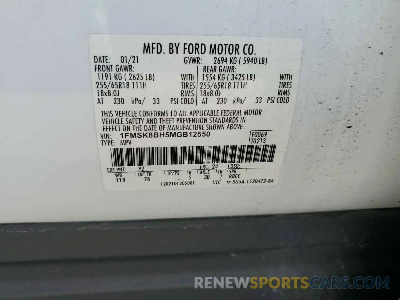 13 Photograph of a damaged car 1FMSK8BH5MGB12550 FORD EXPLORER 2021