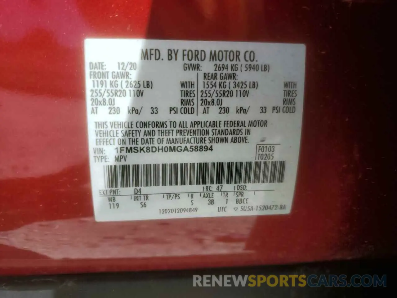 16 Photograph of a damaged car 1FMSK8DH0MGA58894 FORD EXPLORER 2021