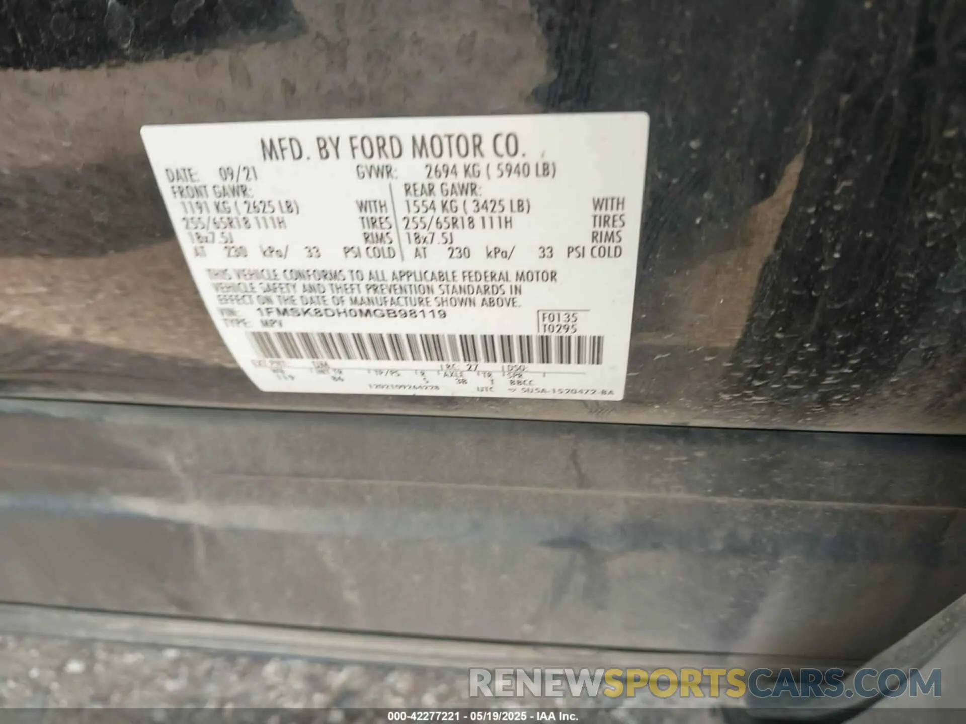 9 Photograph of a damaged car 1FMSK8DH0MGB98119 FORD EXPLORER 2021