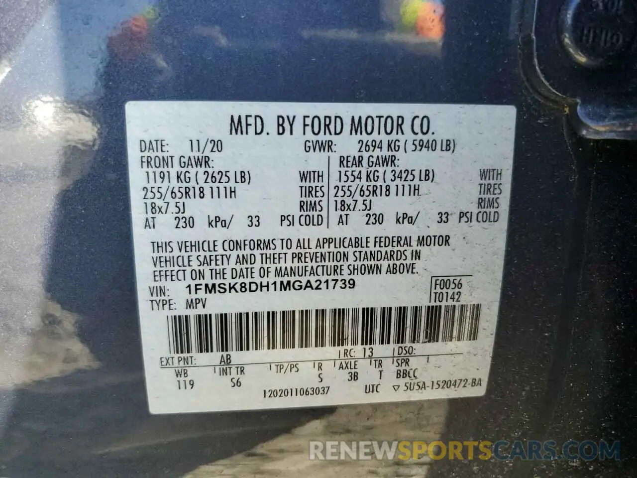 14 Photograph of a damaged car 1FMSK8DH1MGA21739 FORD EXPLORER 2021