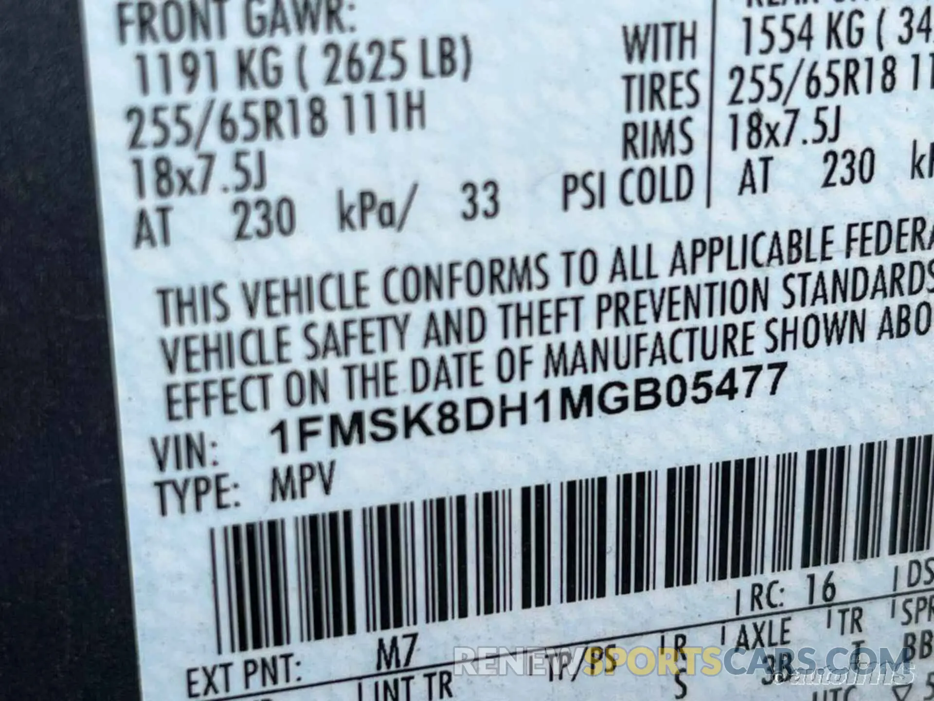 1 Photograph of a damaged car 1FMSK8DH1MGB05477 FORD EXPLORER 2021