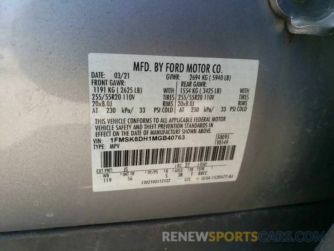 13 Photograph of a damaged car 1FMSK8DH1MGB40763 FORD EXPLORER 2021