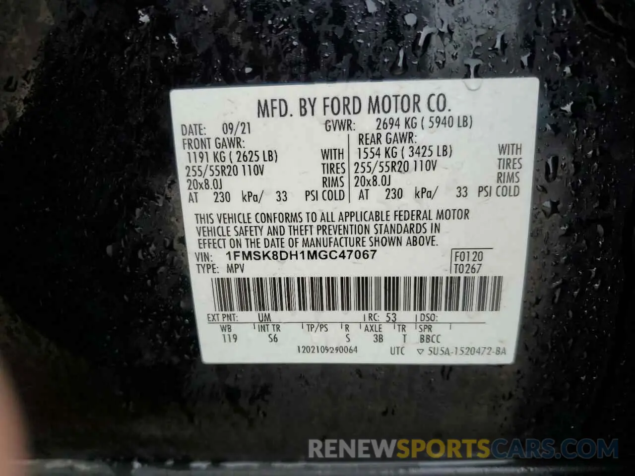 13 Photograph of a damaged car 1FMSK8DH1MGC47067 FORD EXPLORER 2021