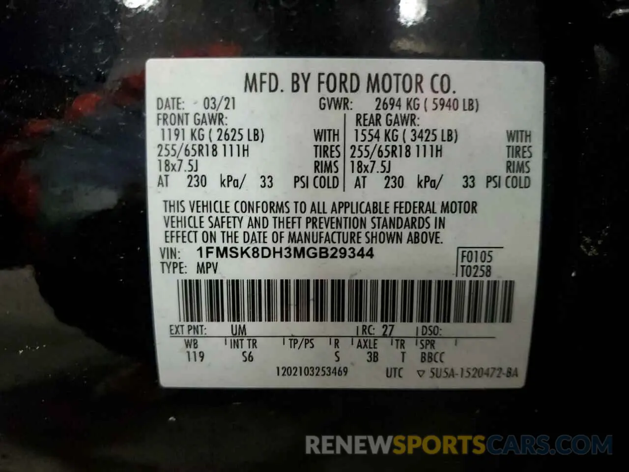 13 Photograph of a damaged car 1FMSK8DH3MGB29344 FORD EXPLORER 2021