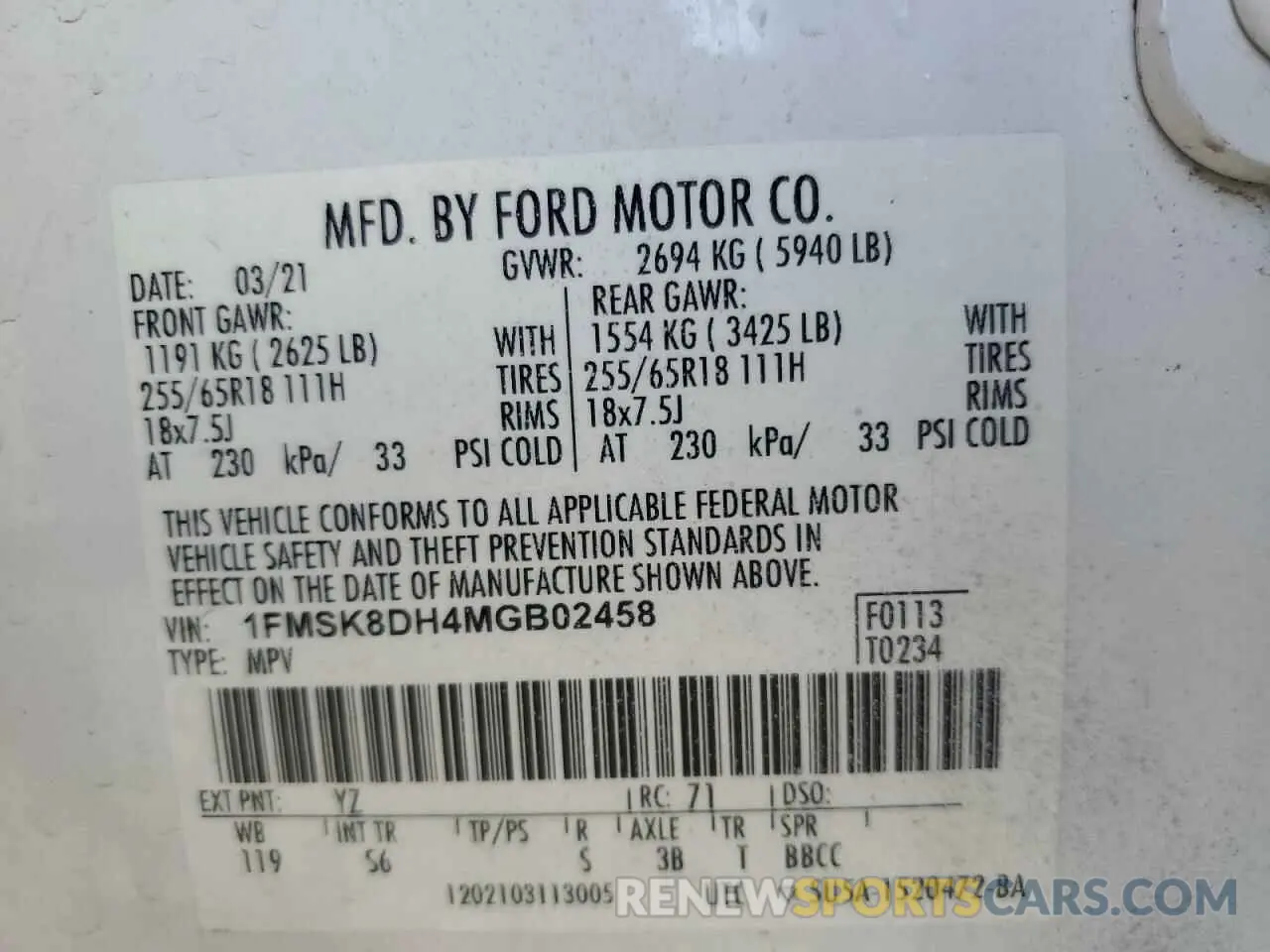 12 Photograph of a damaged car 1FMSK8DH4MGB02458 FORD EXPLORER 2021