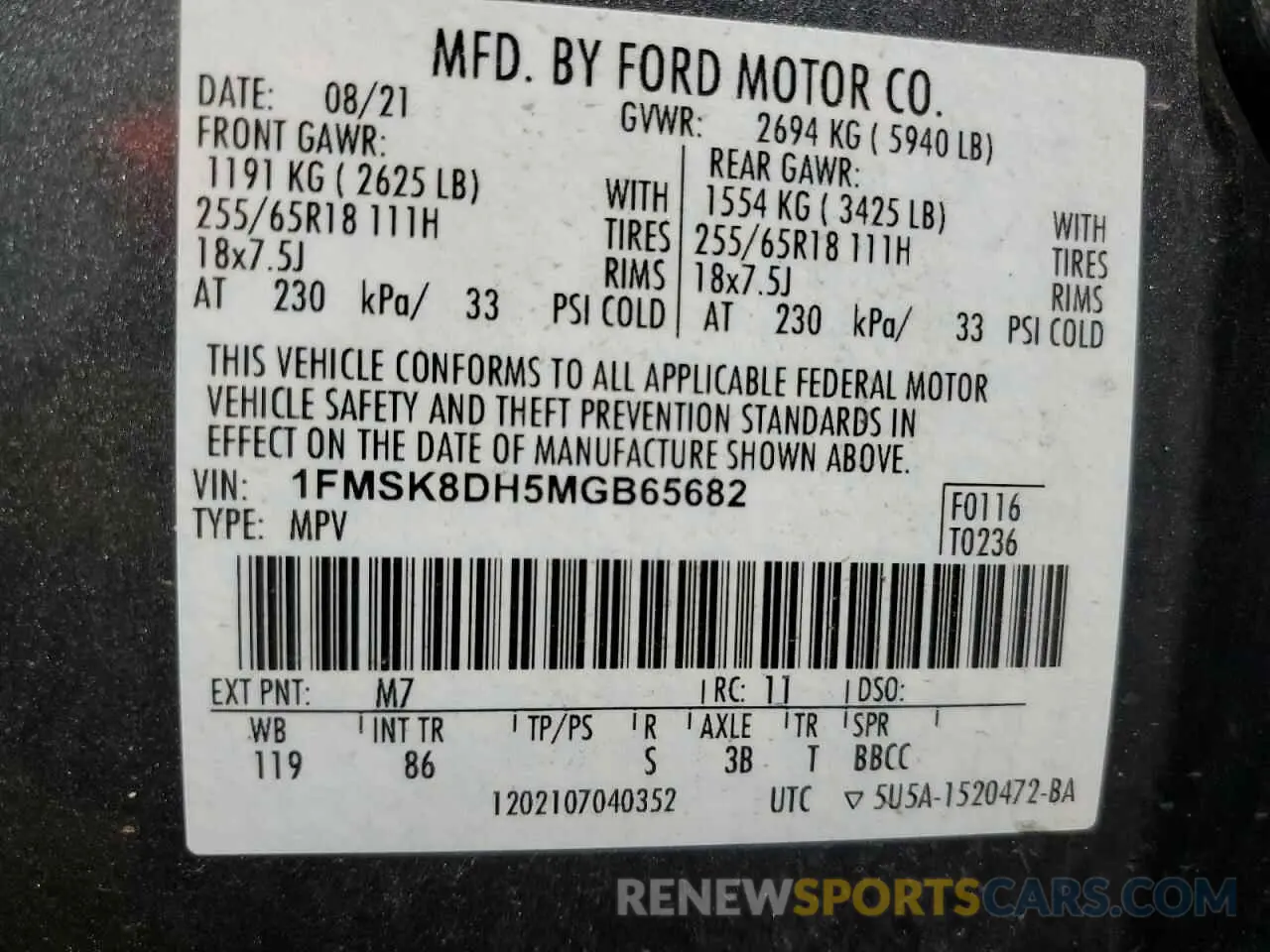13 Photograph of a damaged car 1FMSK8DH5MGB65682 FORD EXPLORER 2021