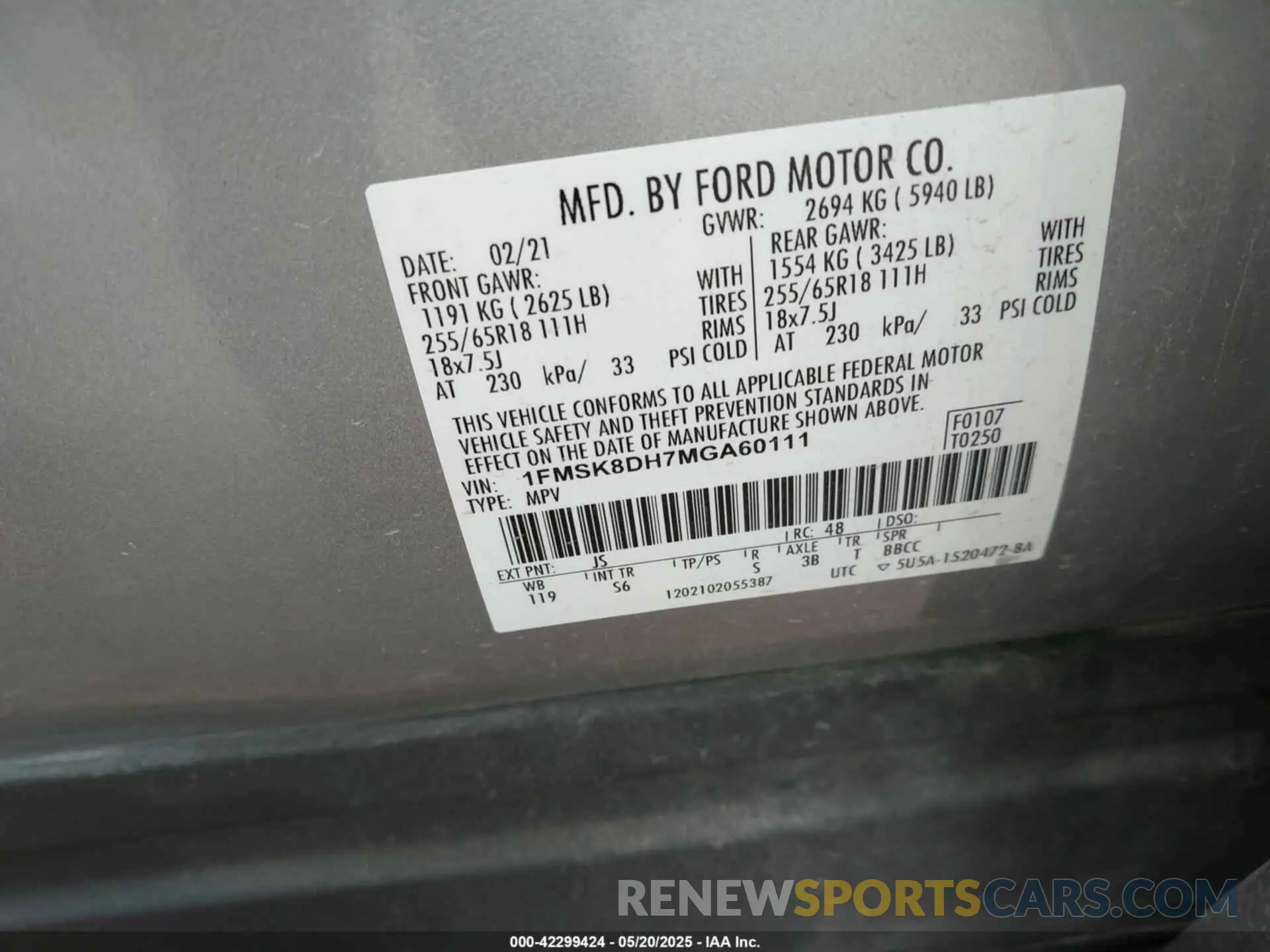 9 Photograph of a damaged car 1FMSK8DH7MGA60111 FORD EXPLORER 2021