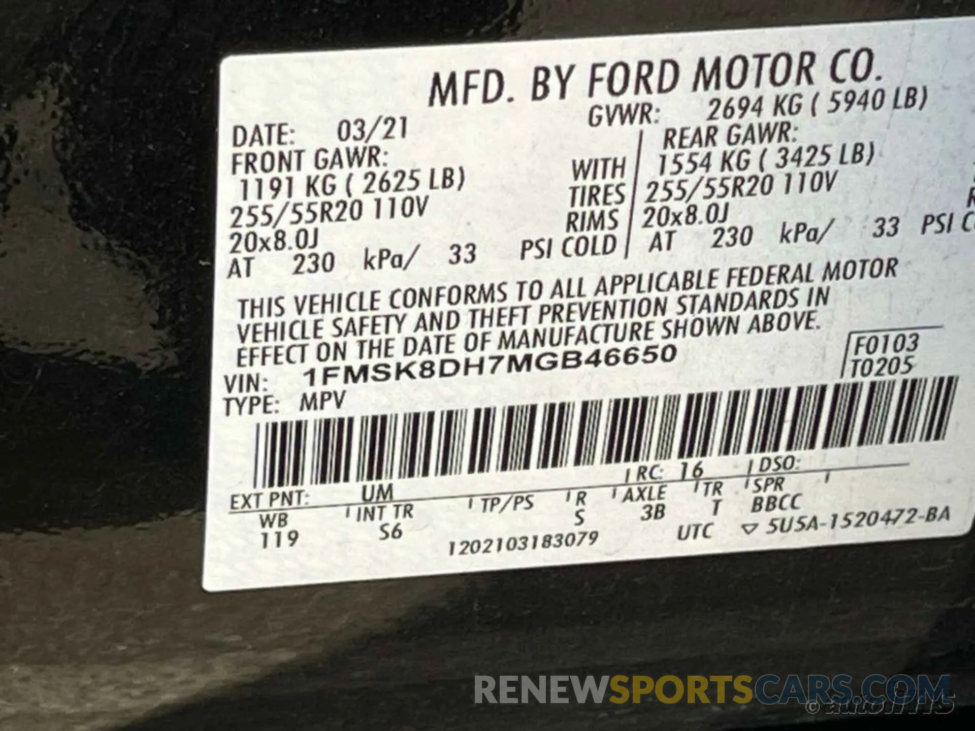 1 Photograph of a damaged car 1FMSK8DH7MGB46650 FORD EXPLORER 2021