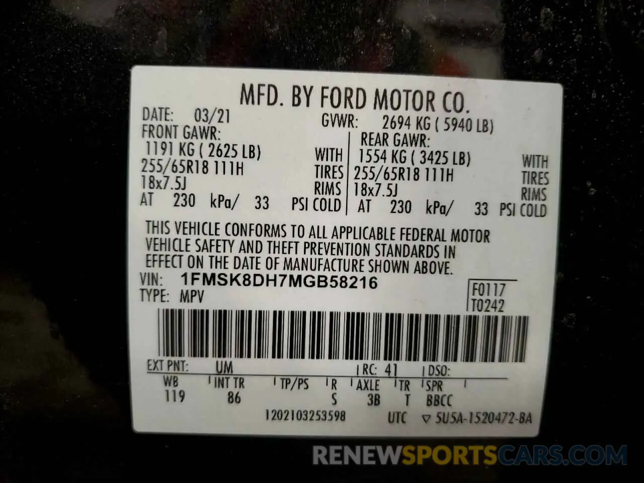13 Photograph of a damaged car 1FMSK8DH7MGB58216 FORD EXPLORER 2021