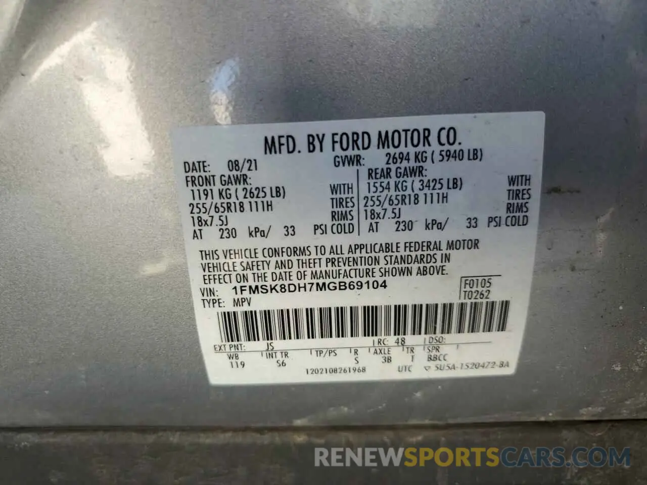 14 Photograph of a damaged car 1FMSK8DH7MGB69104 FORD EXPLORER 2021