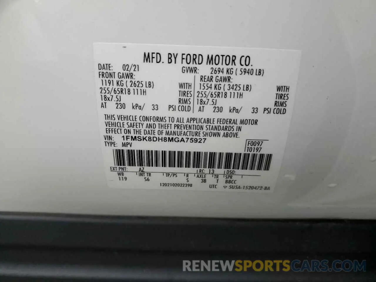 14 Photograph of a damaged car 1FMSK8DH8MGA75927 FORD EXPLORER 2021