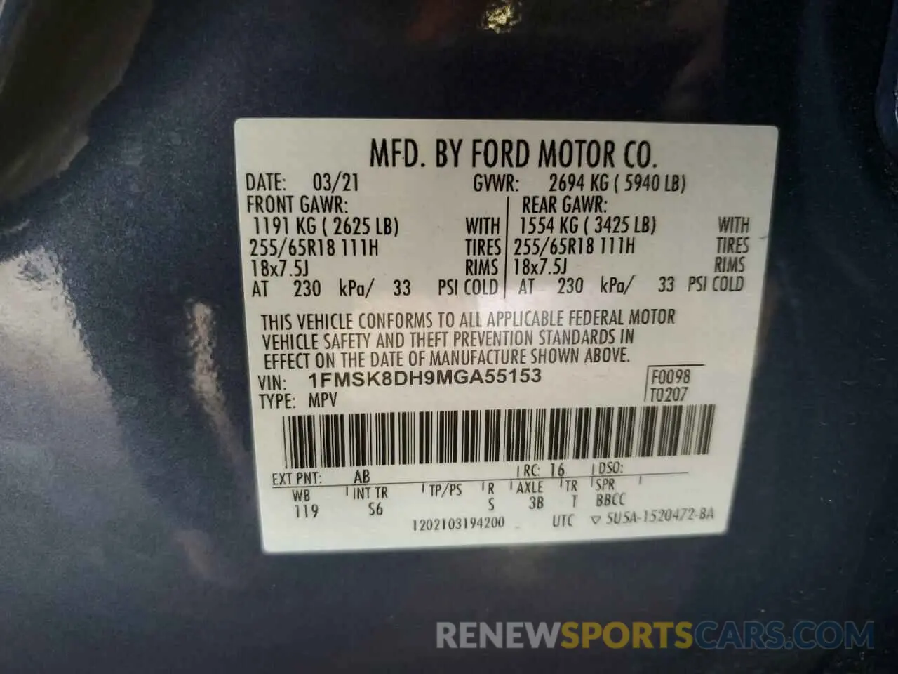 14 Photograph of a damaged car 1FMSK8DH9MGA55153 FORD EXPLORER 2021