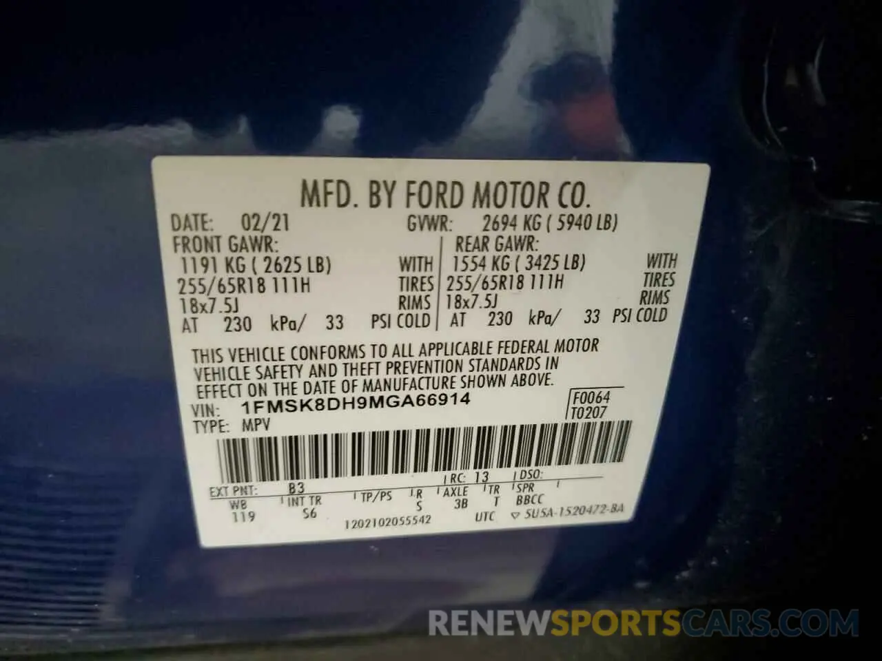 14 Photograph of a damaged car 1FMSK8DH9MGA66914 FORD EXPLORER 2021