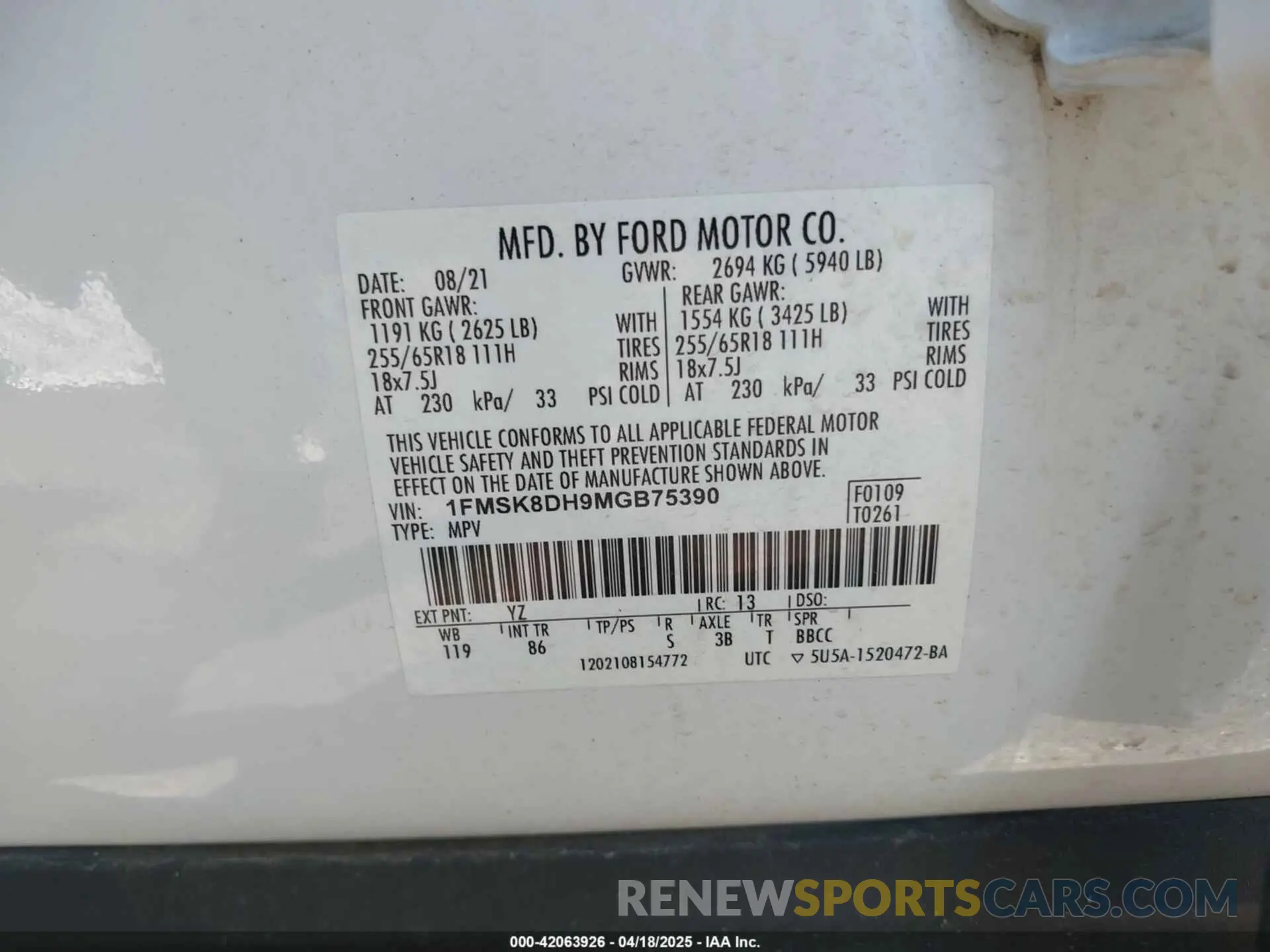 9 Photograph of a damaged car 1FMSK8DH9MGB75390 FORD EXPLORER 2021