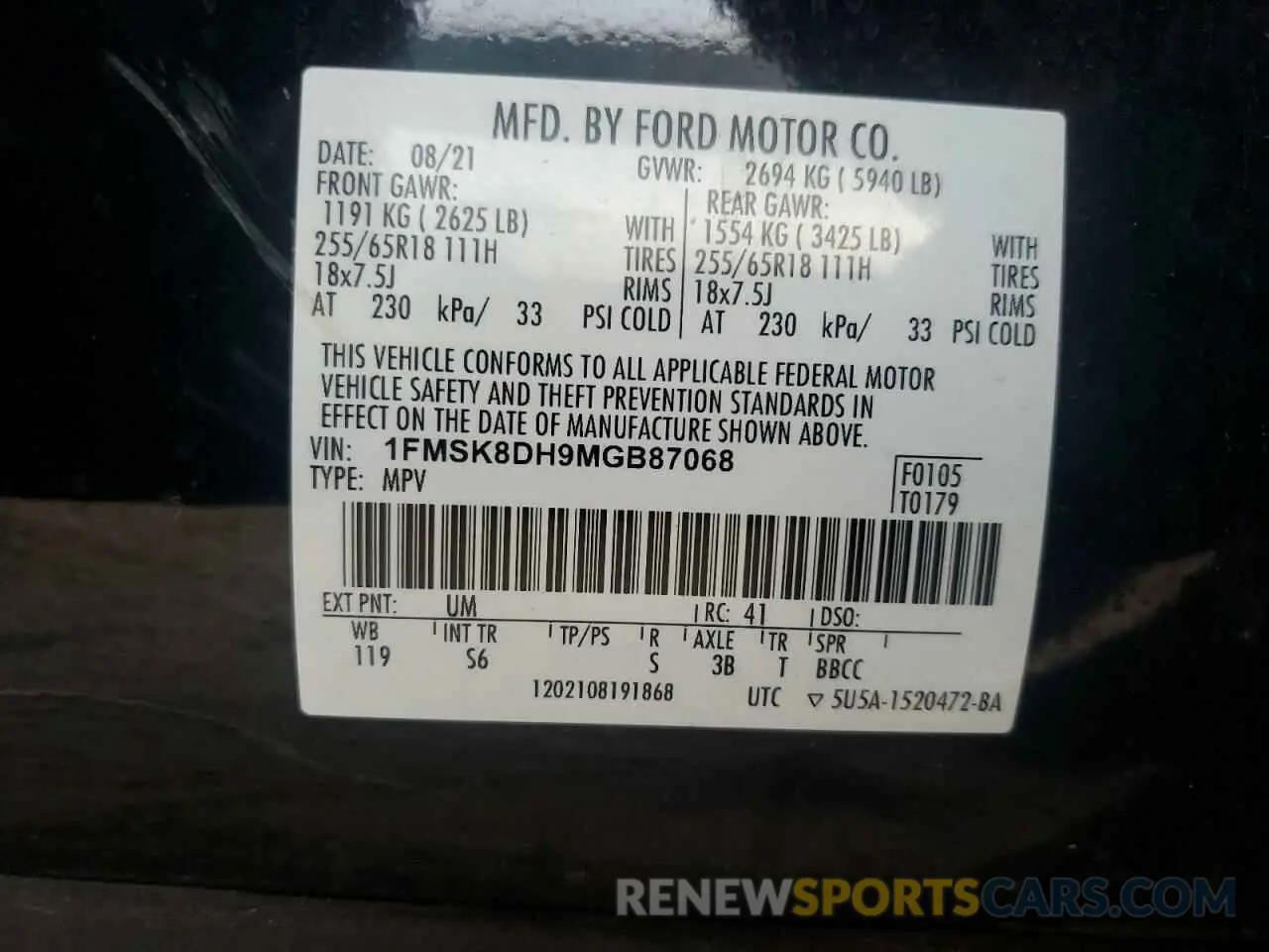 13 Photograph of a damaged car 1FMSK8DH9MGB87068 FORD EXPLORER 2021
