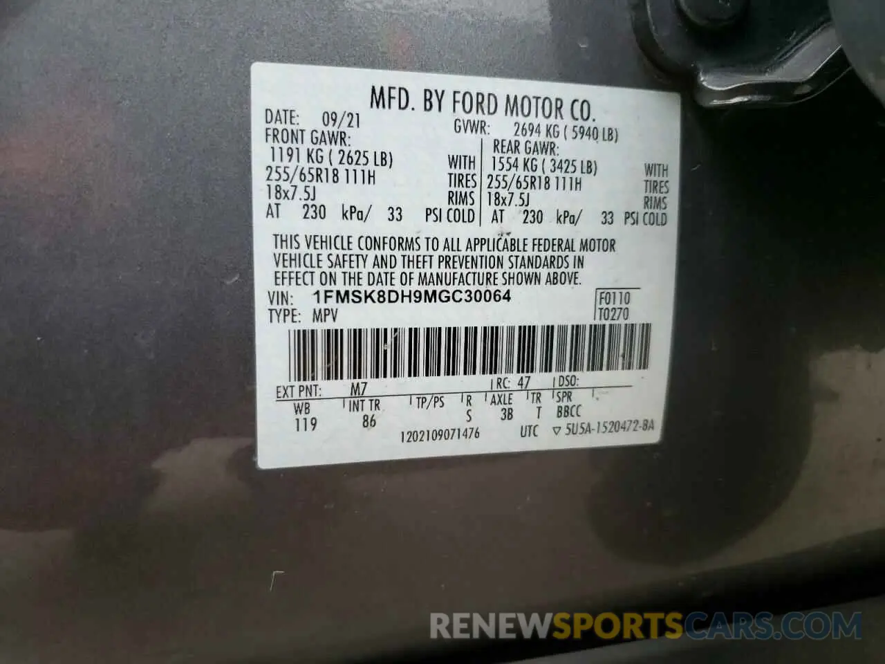 14 Photograph of a damaged car 1FMSK8DH9MGC30064 FORD EXPLORER 2021