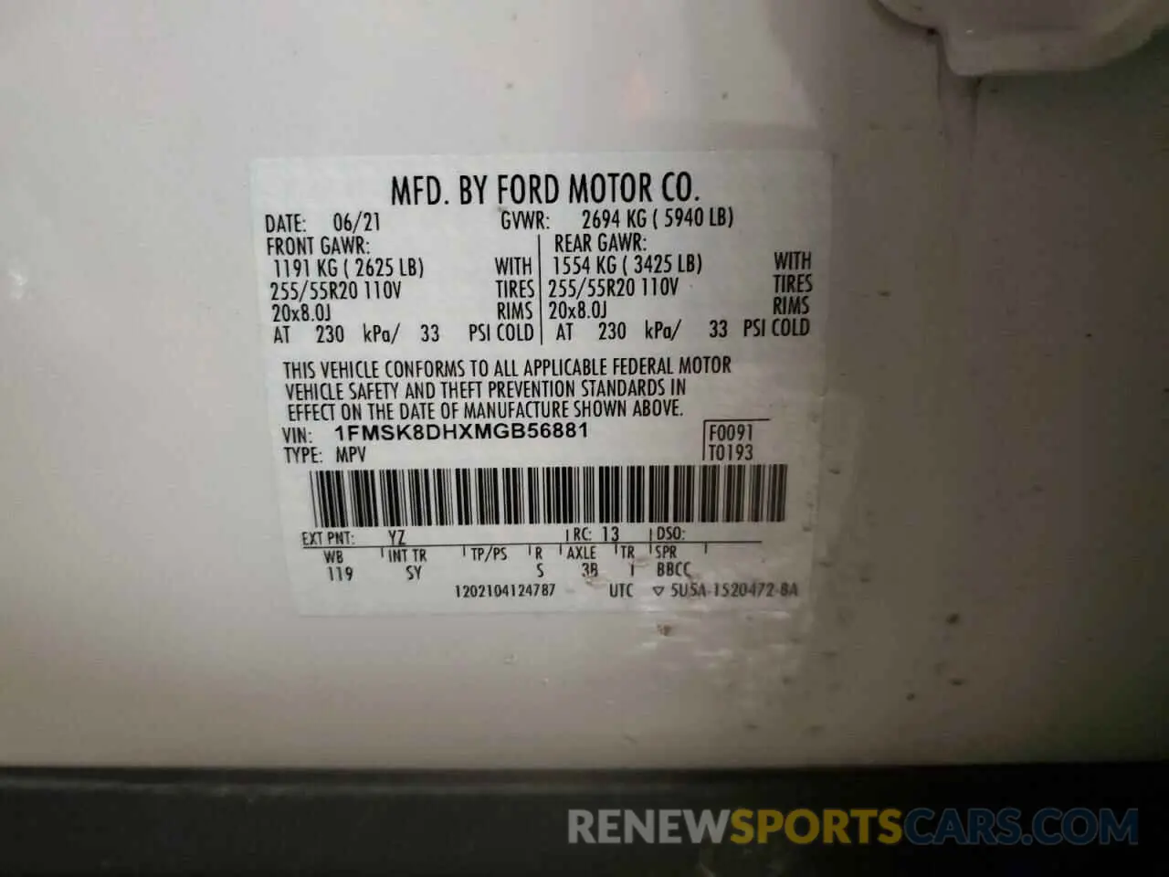 14 Photograph of a damaged car 1FMSK8DHXMGB56881 FORD EXPLORER 2021