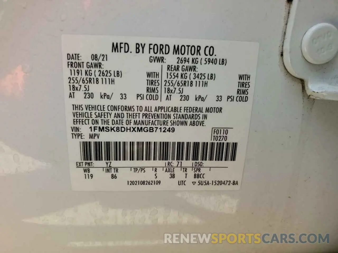 14 Photograph of a damaged car 1FMSK8DHXMGB71249 FORD EXPLORER 2021
