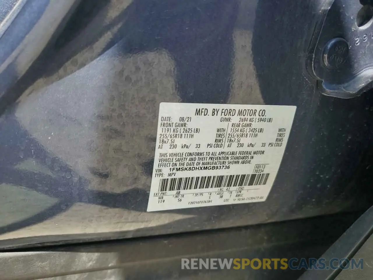 12 Photograph of a damaged car 1FMSK8DHXMGB93736 FORD EXPLORER 2021