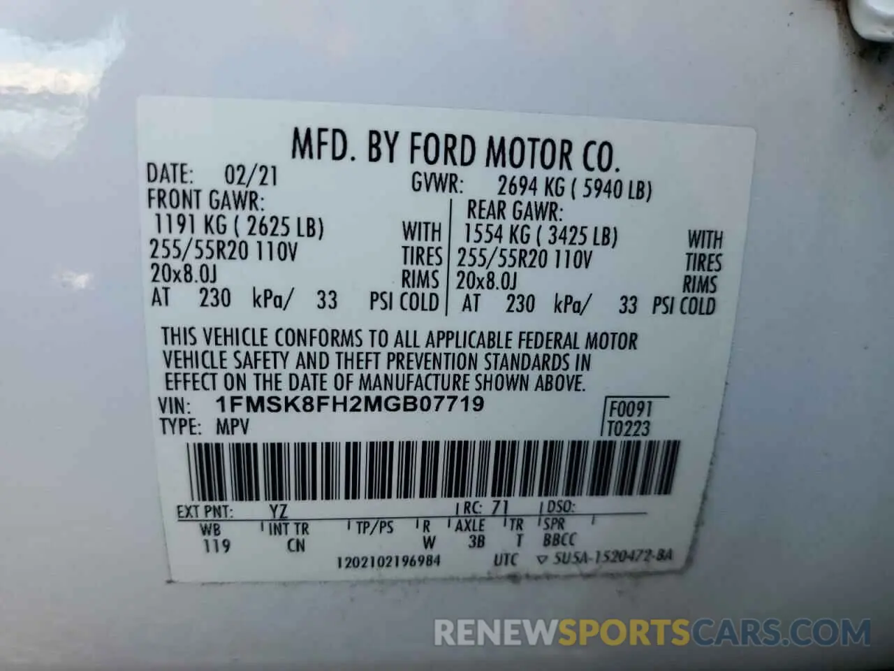 14 Photograph of a damaged car 1FMSK8FH2MGB07719 FORD EXPLORER 2021