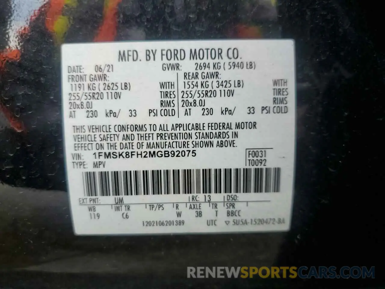 13 Photograph of a damaged car 1FMSK8FH2MGB92075 FORD EXPLORER 2021