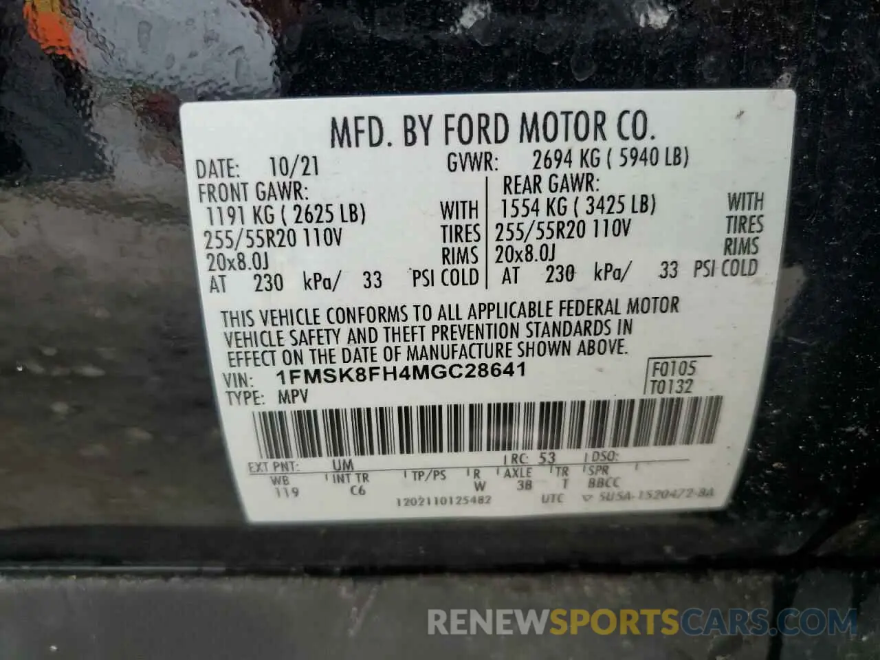 13 Photograph of a damaged car 1FMSK8FH4MGC28641 FORD EXPLORER 2021