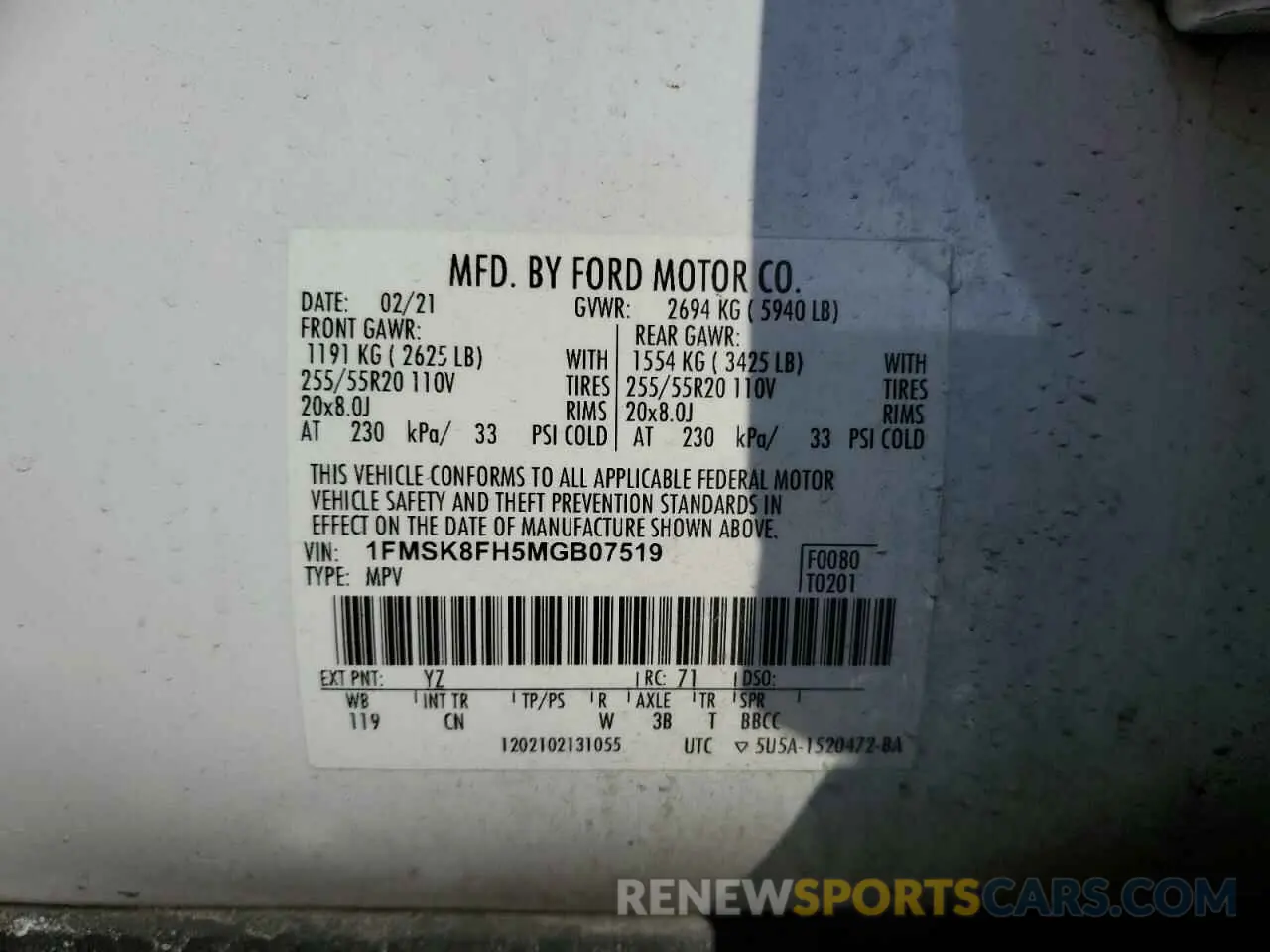 13 Photograph of a damaged car 1FMSK8FH5MGB07519 FORD EXPLORER 2021
