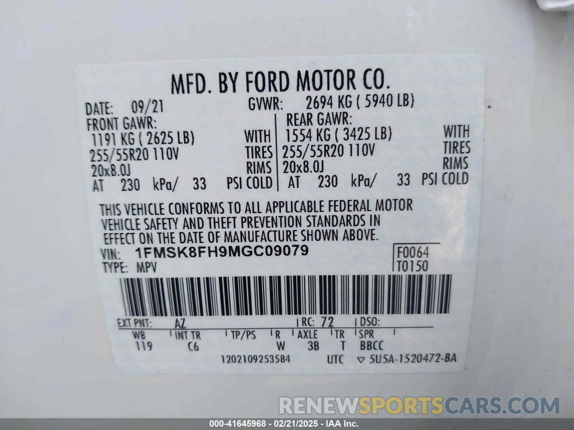 9 Photograph of a damaged car 1FMSK8FH9MGC09079 FORD EXPLORER 2021