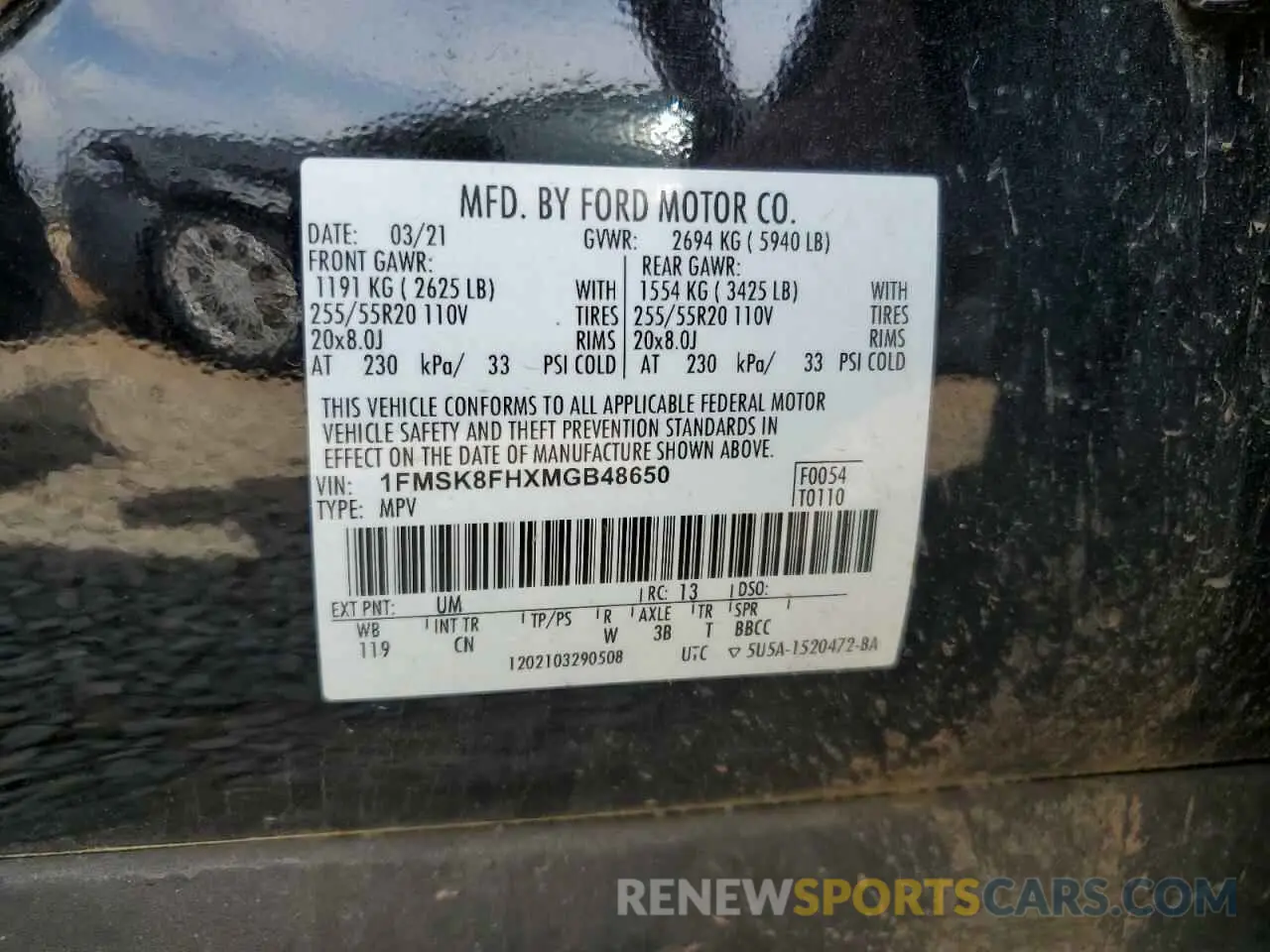 14 Photograph of a damaged car 1FMSK8FHXMGB48650 FORD EXPLORER 2021