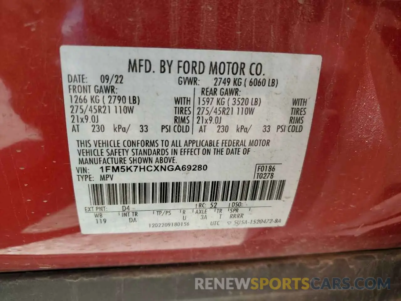 14 Photograph of a damaged car 1FM5K7HCXNGA69280 FORD EXPLORER 2022