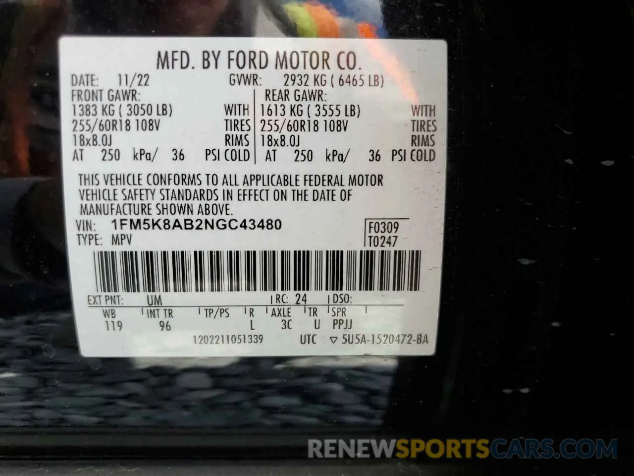 14 Photograph of a damaged car 1FM5K8AB2NGC43480 FORD EXPLORER 2022