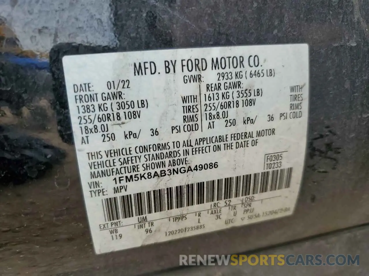 14 Photograph of a damaged car 1FM5K8AB3NGA49086 FORD EXPLORER 2022