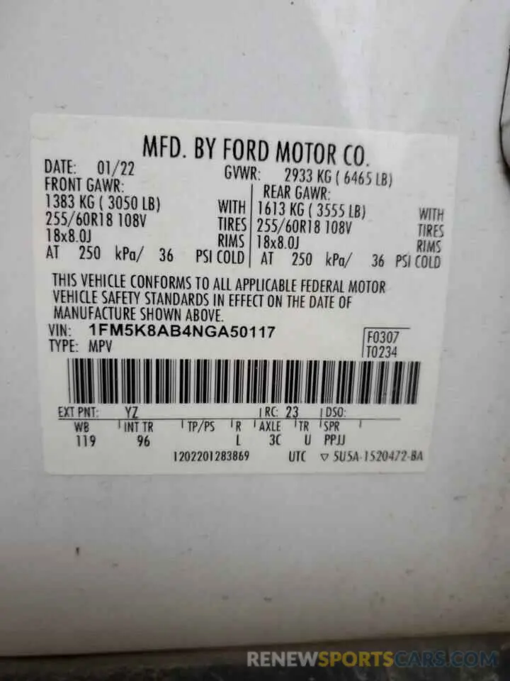 13 Photograph of a damaged car 1FM5K8AB4NGA50117 FORD EXPLORER 2022