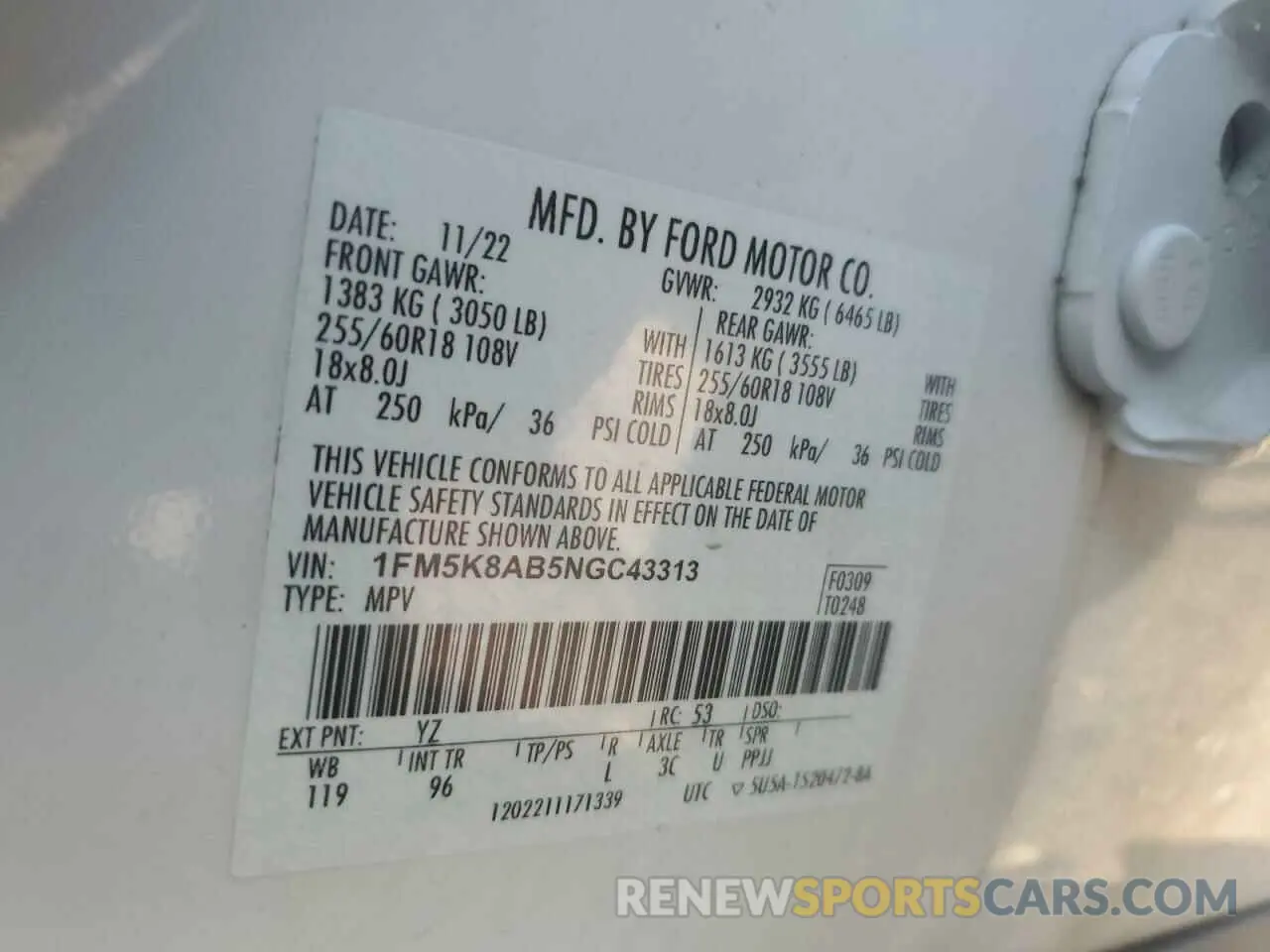 13 Photograph of a damaged car 1FM5K8AB5NGC43313 FORD EXPLORER 2022