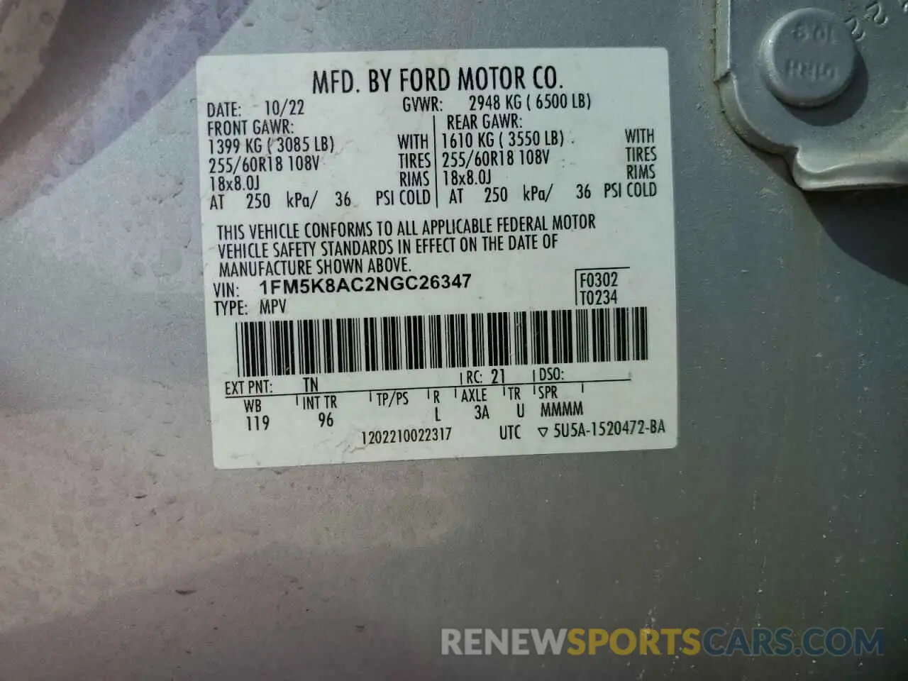 13 Photograph of a damaged car 1FM5K8AC2NGC26347 FORD EXPLORER 2022