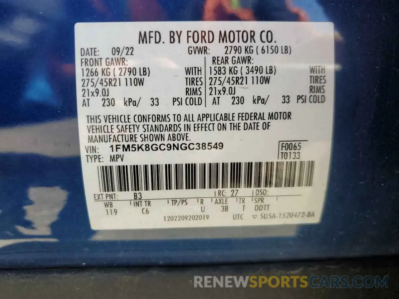 15 Photograph of a damaged car 1FM5K8GC9NGC38549 FORD EXPLORER 2022