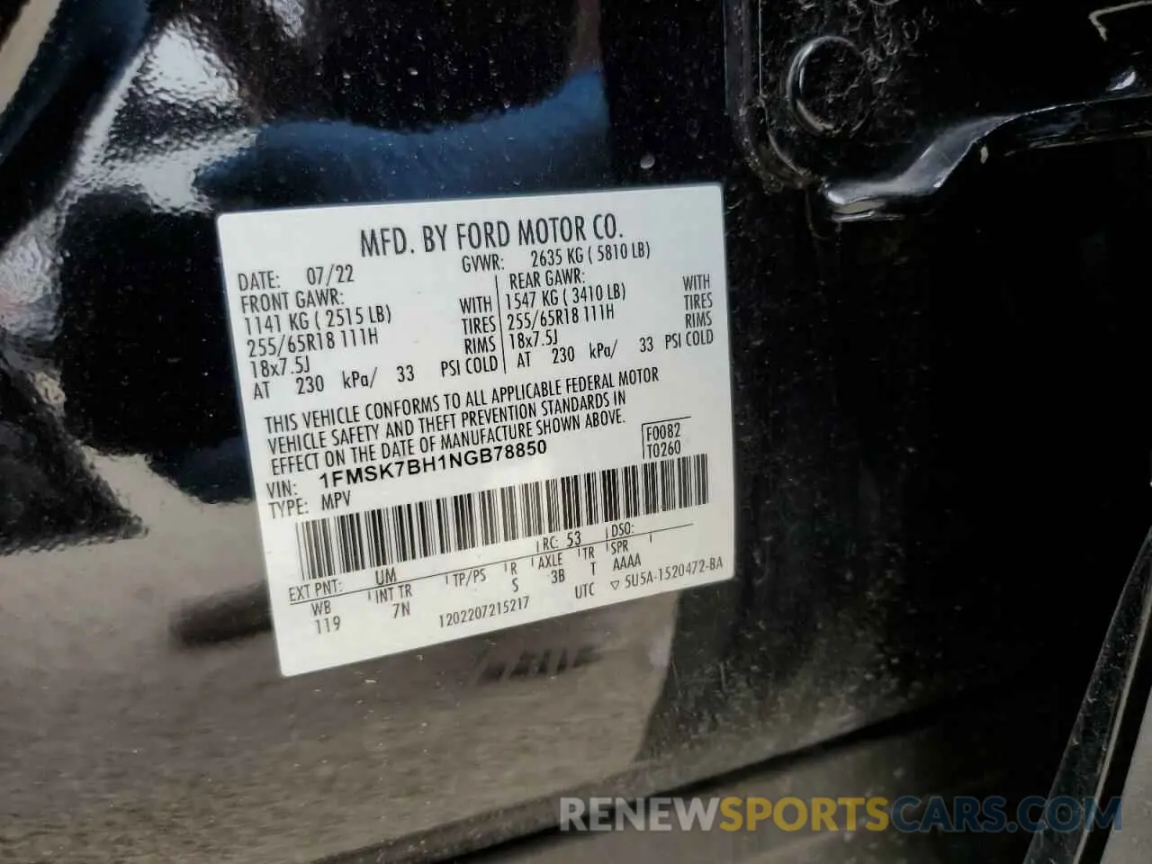 13 Photograph of a damaged car 1FMSK7BH1NGB78850 FORD EXPLORER 2022