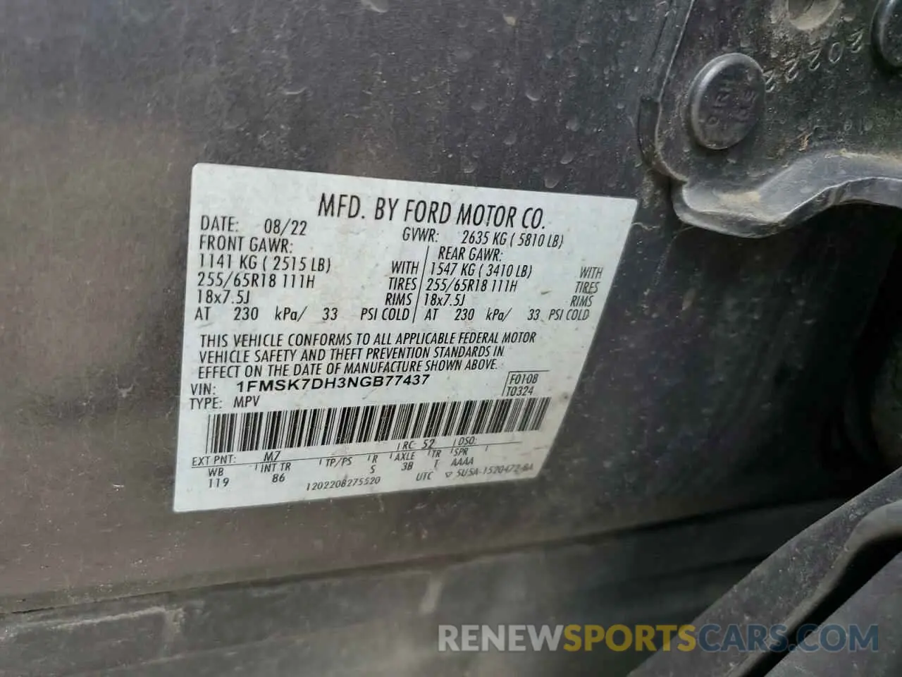 13 Photograph of a damaged car 1FMSK7DH3NGB77437 FORD EXPLORER 2022