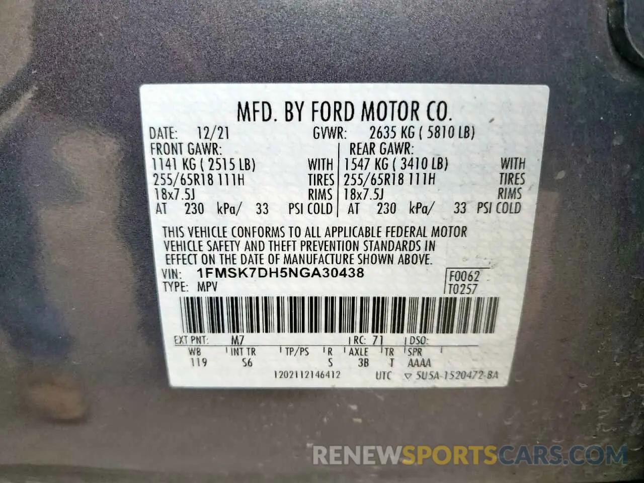13 Photograph of a damaged car 1FMSK7DH5NGA30438 FORD EXPLORER 2022