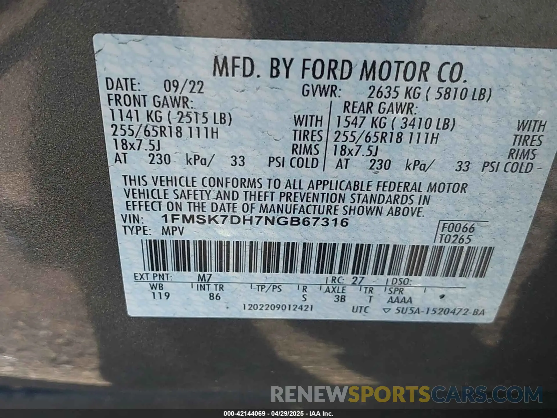 9 Photograph of a damaged car 1FMSK7DH7NGB67316 FORD EXPLORER 2022