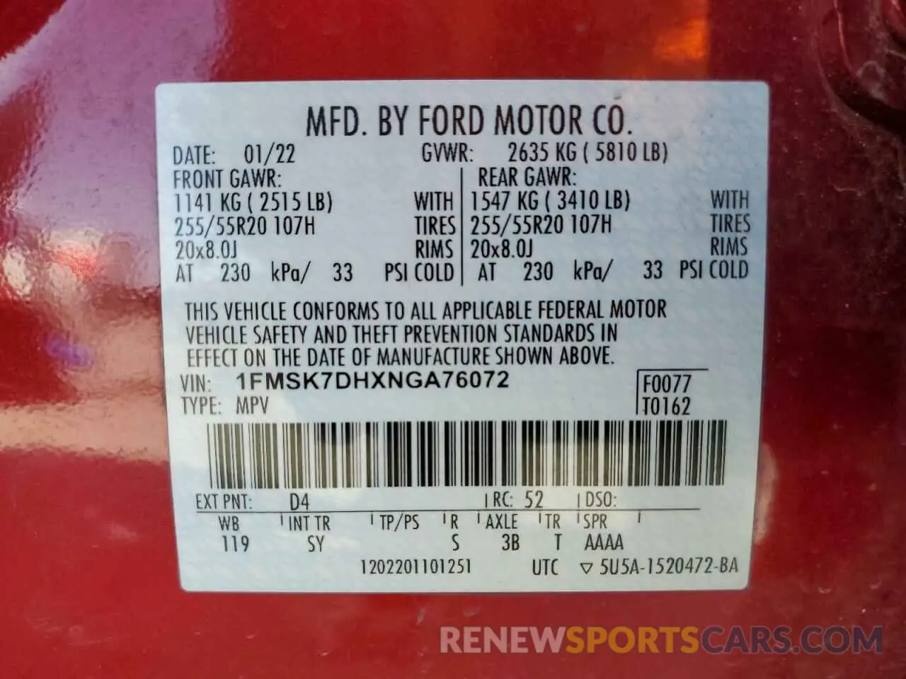 13 Photograph of a damaged car 1FMSK7DHXNGA76072 FORD EXPLORER 2022